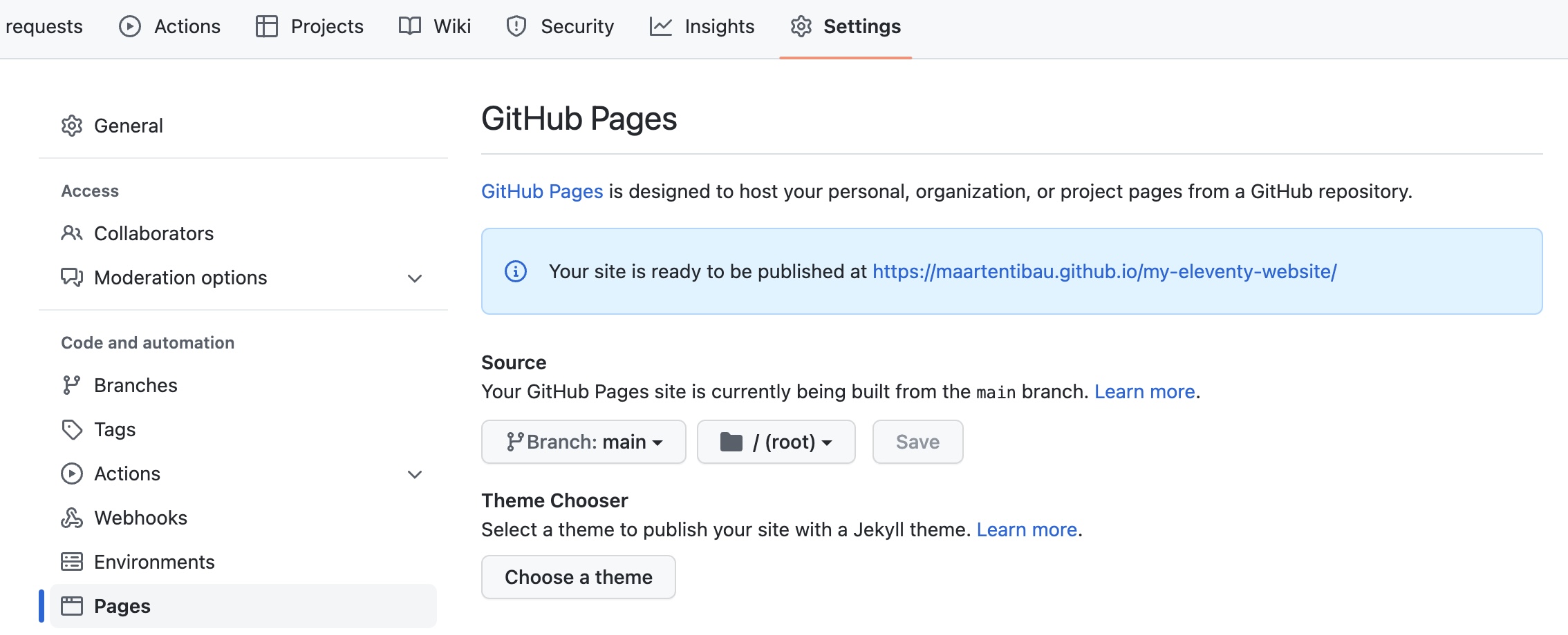GitHub settings tab